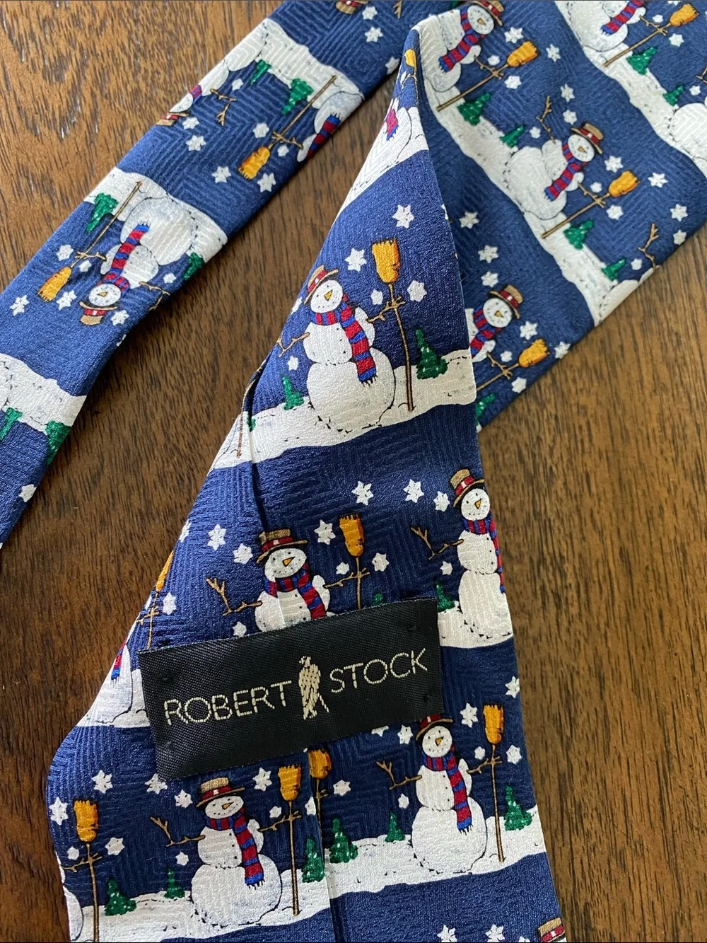 Vintage Robert Stock 100% Silk Holiday Snowman & Broom Novelty Necktie